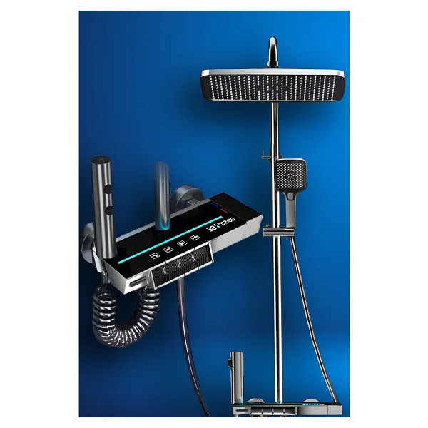 Oxy Aqua Piano 5 Fonksiyonlu Kendinden Banyo Bataryalı Dijital Akıllı Robot Duş Seti Tepe Duş Seti - Antrasit - Görsel 6