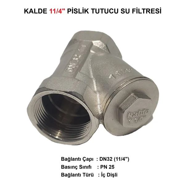 Kalde 11/4" Sarı / Krom Pislik Tutucu Su Filtresi DN32 - Threaded Strainer - DN32 (11/4") - Görsel 6