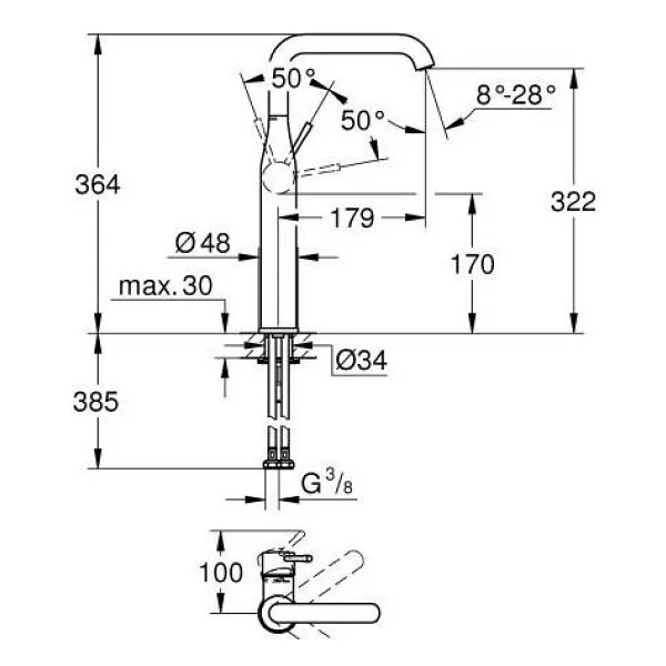 Grohe Essence XL 24170DC1 SuperSteel Tek Kumandalı Lavabo Bataryası - Görsel 3