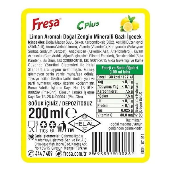 Freşa C Plus Limonlu Maden Suyu 24x200 ml - Görsel 3