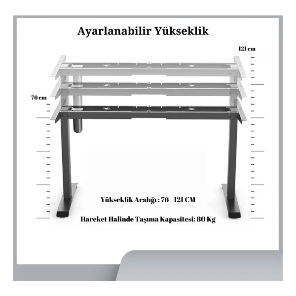 Ofis Fix Siyah Yükseklik Ayarlı Masa Tek Motorlu Elektrikli Masa Mekanizması Kolay Kurulum - Görsel 2