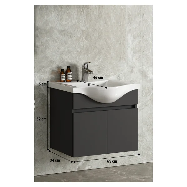 Özceden Çiğdem 65 cm Lavabolu Asma Banyo Alt Dolabı - Görsel 5