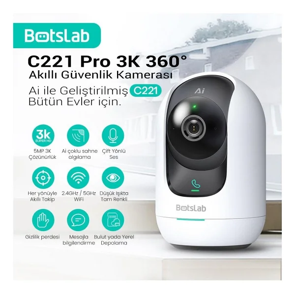 Botslab Cam 2 Pro C221 5 MP 360 Derece Gece Görüşlü IP Wi-Fi Güvenlik Kamerası - Görsel 2
