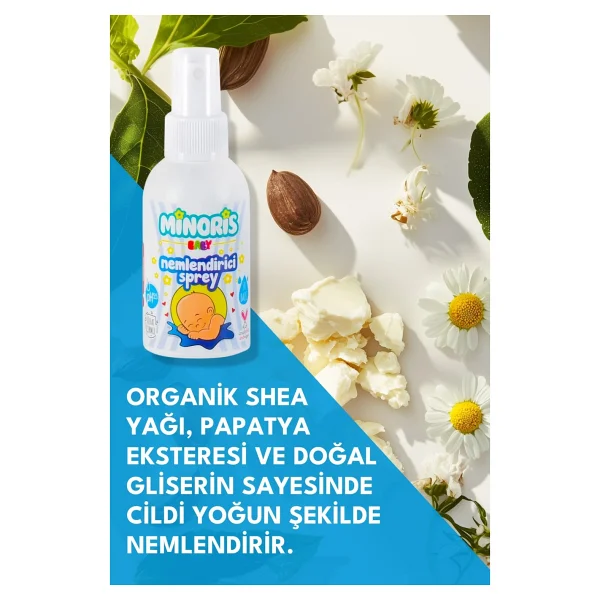 Minoris Baby Nemlendirici Sprey Losyon 100 ml Organik Shea Yağı Papatya Özlü Hassas Cilt Bakımı - Görsel 6