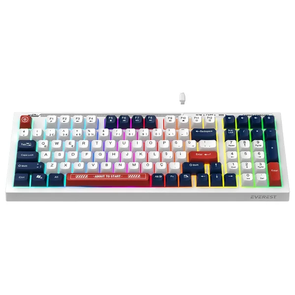 Everest Silent KB-98 Beyaz-Mavi-Kırmızı Membrane Switch Kablolu Oyuncu Klavyesi - Görsel 10