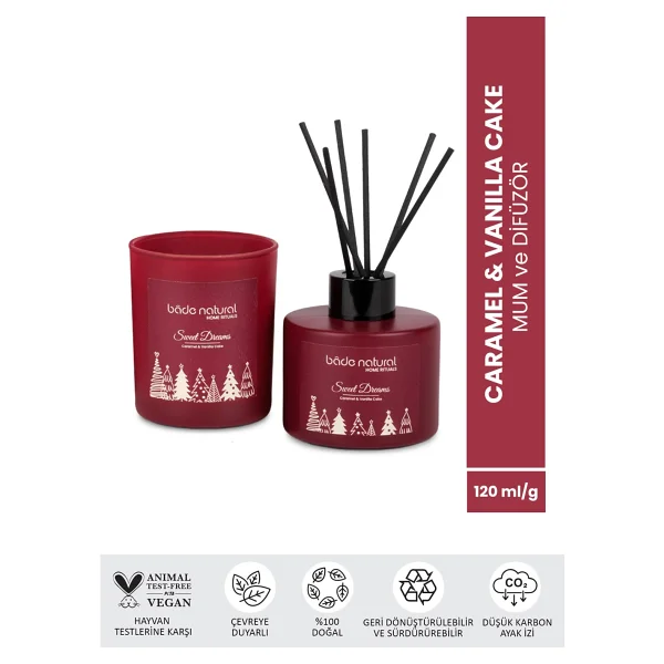 Bade Natural Sweet Dreams Caramel & Vanilla Cake Soya Mumu ve Çubuklu Oda Kokusu - Görsel 6