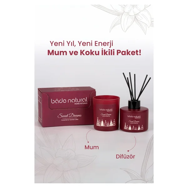Bade Natural Sweet Dreams Caramel & Vanilla Cake Soya Mumu ve Çubuklu Oda Kokusu - Görsel 2