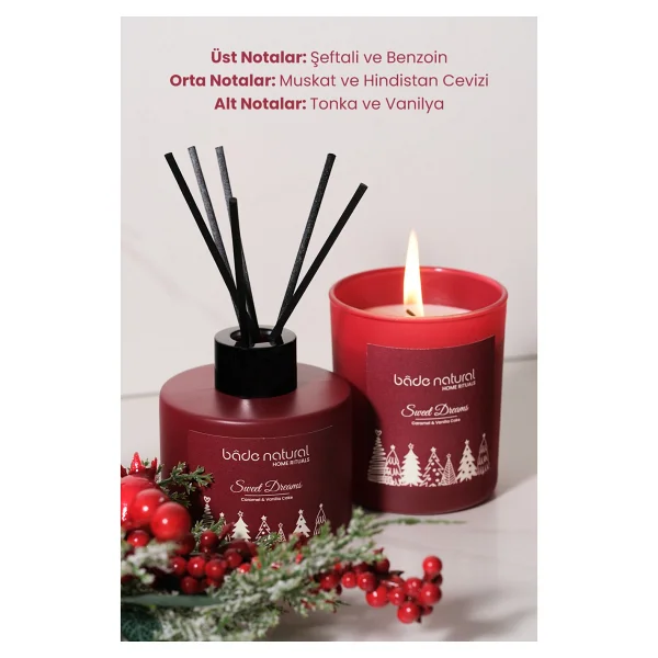 Bade Natural Sweet Dreams Caramel & Vanilla Cake Soya Mumu ve Çubuklu Oda Kokusu - Görsel 3