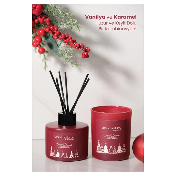 Bade Natural Sweet Dreams Caramel & Vanilla Cake Soya Mumu ve Çubuklu Oda Kokusu - Görsel 4