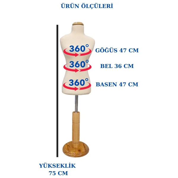 Okullar İçin 50 Eşelli Minyatür Terzi Mankeni Prova Mankeni - Krem - Görsel 2