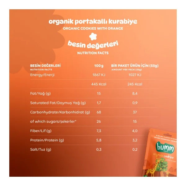Humm Organic Portakallı Vegan Kurabiye 55 gr 12'li - Görsel 3