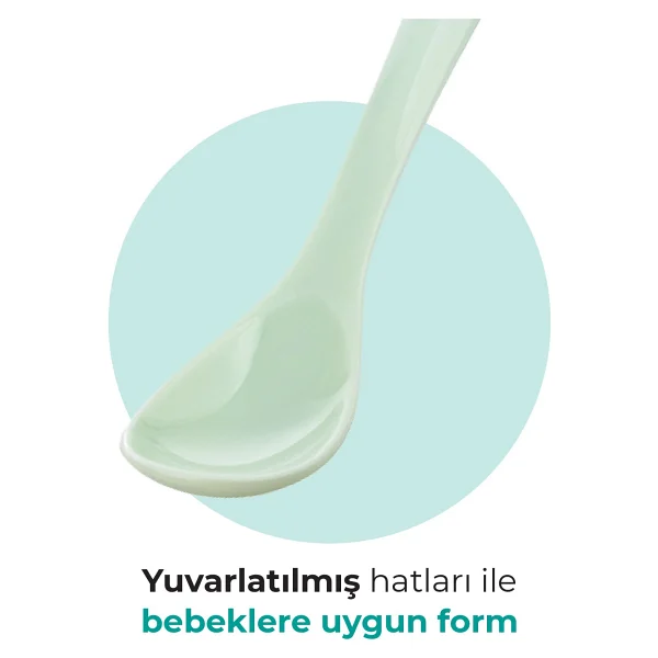 Mamajoo Ergonomik Beslenme Kaşık Seti Powder Green & Beyaz, 6 Ay+ İkili - Saklama Kabı Hediyeli - Açık Yeşil - Beyaz - Görsel 4