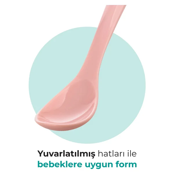 Mamajoo Ergonomik Beslenme Kaşık Seti Powder Pink & Beyaz, 6 Ay+ İkili - Saklama Kabı Hediyeli - Açık Pembe - Beyaz - Görsel 3