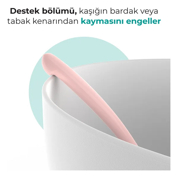 Mamajoo Ergonomik Beslenme Kaşık Seti Powder Pink & Beyaz, 6 Ay+ İkili - Saklama Kabı Hediyeli - Açık Pembe - Beyaz - Görsel 5