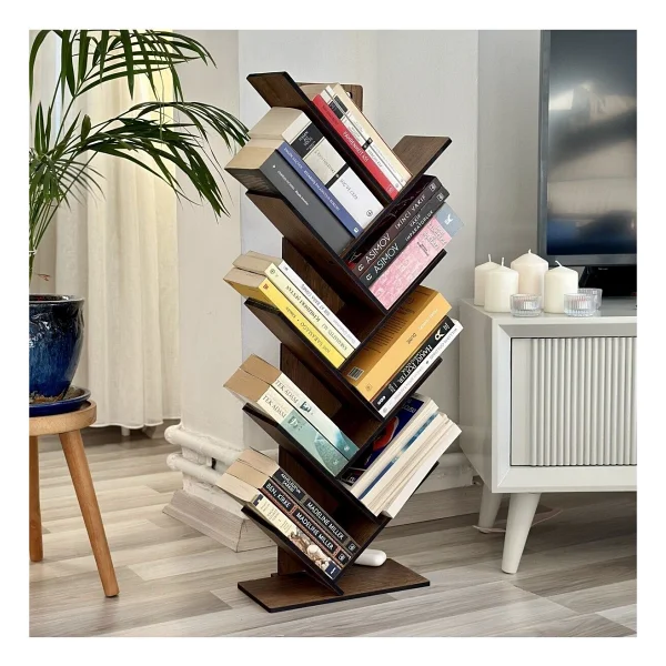 Vigo Wood - Mk10 Geometrik 8 Raflı Ağaç Kitaplık (Büyük) - Görsel 3