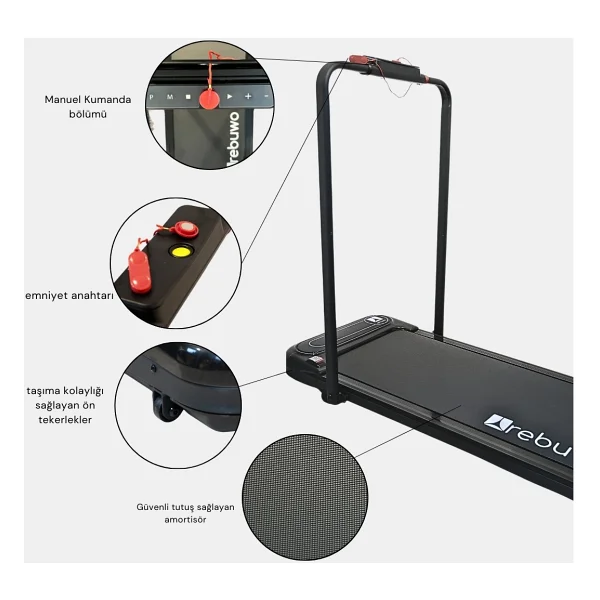 Rebuwo Bluetoothlu Uzaktan Kumandalı Katlanabilir Koşu Bandı Portatif Yürüyüş Bandı 1.5 HP Motor - Görsel 3