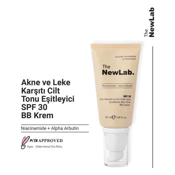 The NewLab Niacinamide Alpha Arbutin Akne Ve Leke Karşıtı Cilt Tonu Eşitleyici Spf 30 BB Krem 50 ml - Görsel 10