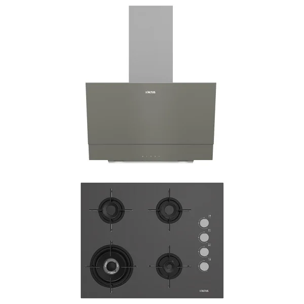Altus 2'li Gri Cam Ankastre Set 510 G Davlumbaz - 189 Dg Woklu Cam Ocak - Görsel 4