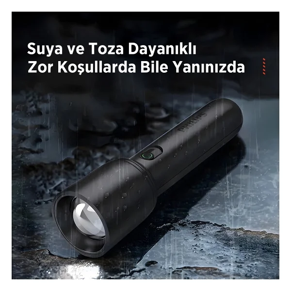 Philips SFL1403 400 Lümen 5W Led El Feneri Teleskopik Zoom Sos Modlu Şarj Edilebilir Uzun Menzilli Flashlight - Görsel 2