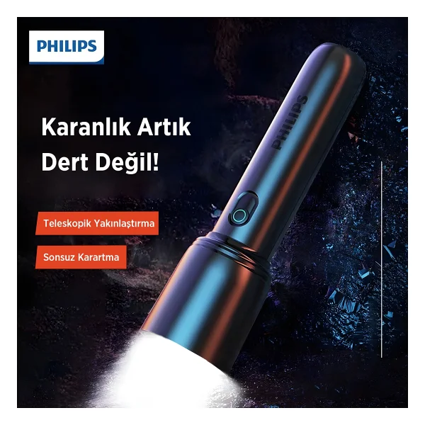 Philips SFL1403 400 Lümen 5W Led El Feneri Teleskopik Zoom Sos Modlu Şarj Edilebilir Uzun Menzilli Flashlight - Görsel 4