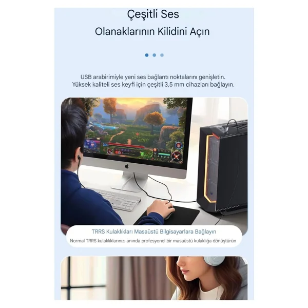 Essager Type-C To 3.5mm Harici Ses Kartı Çift Giriş CE/FC/ROHS Lisanslı Mikrofon/Kulaklık/Hoparlör Ses Ara Birimi Orjinal - Görsel 4