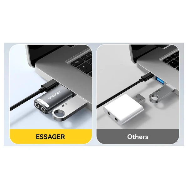 Essager Type-C To 3.5mm Harici Ses Kartı Çift Giriş CE/FC/ROHS Lisanslı Mikrofon/Kulaklık/Hoparlör Ses Ara Birimi Orjinal - Görsel 10