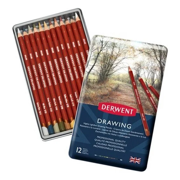 Derwent Drawing Metal Kutu 12'li Yağlı Eskiz Kalem Seti - Görsel 2