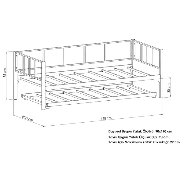 Unimet Atlas Daybed Yavrulu Karyola 80X190-90X190 - Görsel 5