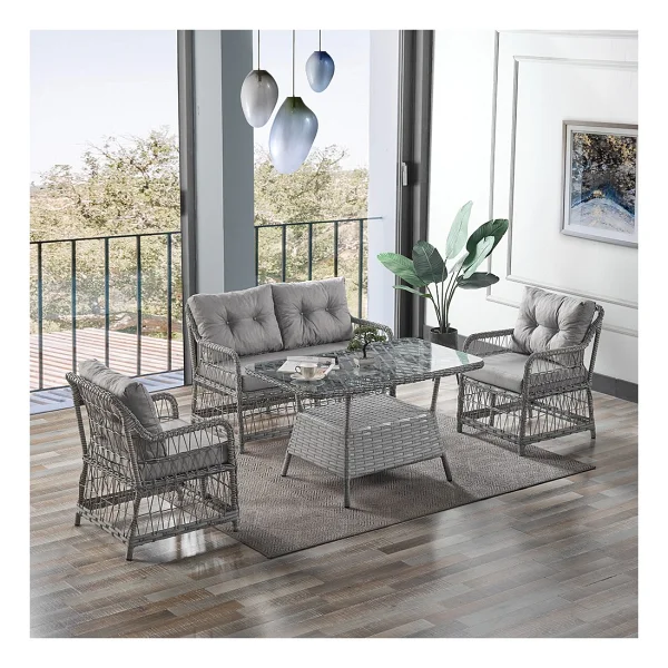 Evdemo Breda 2+1+1 Cam Masalı Gri Rattan Bahçe Balkon Takımı - Görsel 6