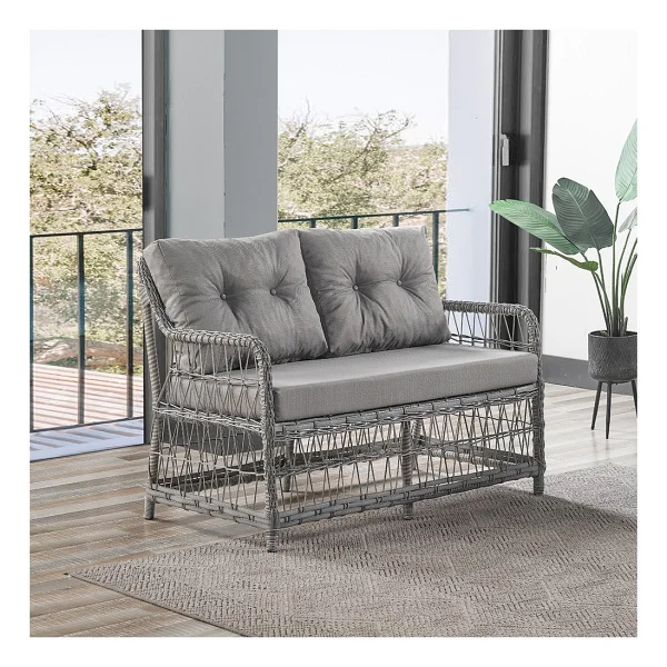 Evdemo Breda 2+1+1 Cam Masalı Gri Rattan Bahçe Balkon Takımı - Görsel 2