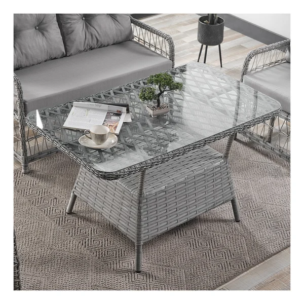 Evdemo Breda 2+1+1 Cam Masalı Gri Rattan Bahçe Balkon Takımı - Görsel 4