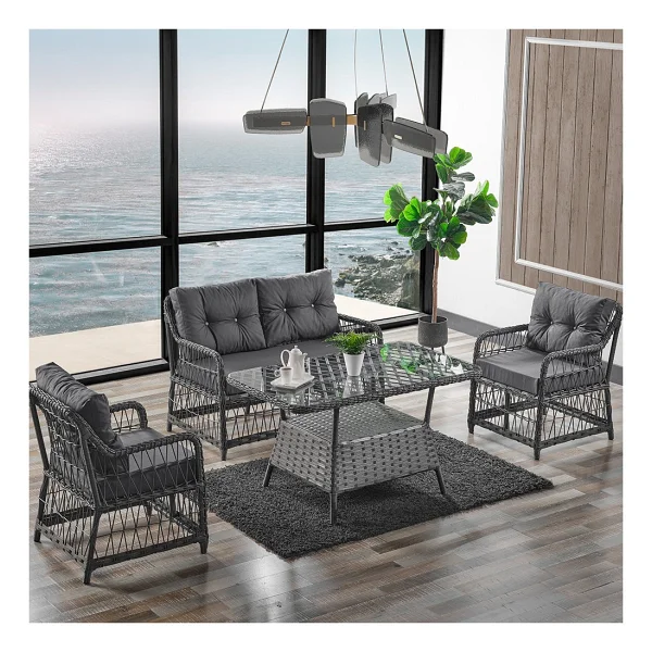 Evdemo Breda 2+1+1 Cam Masalı Gri Rattan Bahçe Balkon Takımı - Görsel 7