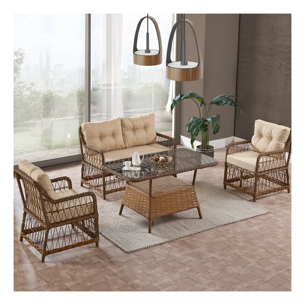 Evdemo Breda 2+1+1 Cam Masalı Gri Rattan Bahçe Balkon Takımı - Görsel 8