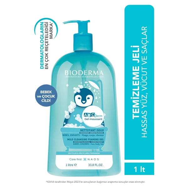ABCDerm Bebek ve Çocuk Yüz, Saç, Vücut Şampuanı 1 Lt Normal ve Kuru Ciltler, Dermatolojik Tuzsuz - Görsel 5