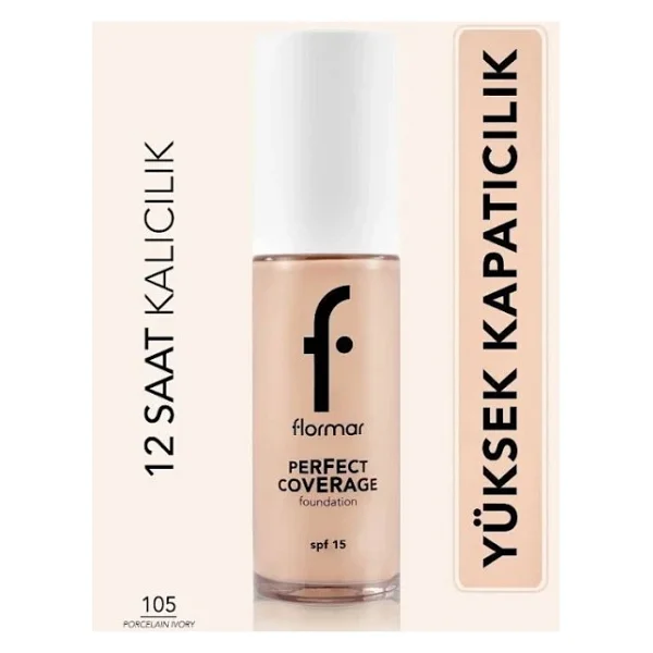 Flormar Perfect Coverage Yarı Parlak Bitişli SPF 15 100 Light Ivory 30 ml Likit Fondöten - Görsel 2
