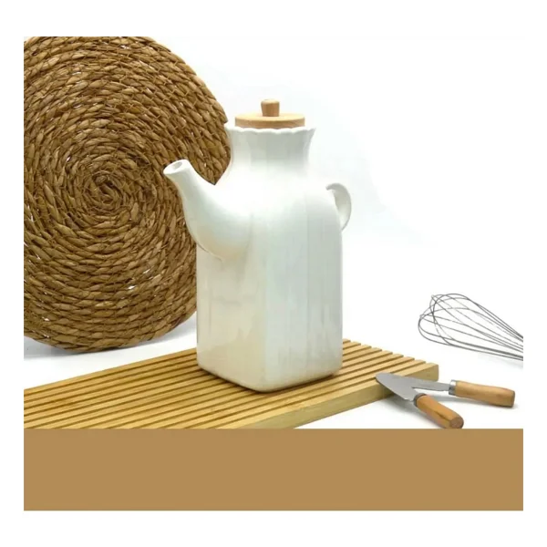 Bambu Kapaklı Porselen 1000 ml Yağdanlık Yağlık Sütlük - Görsel 2