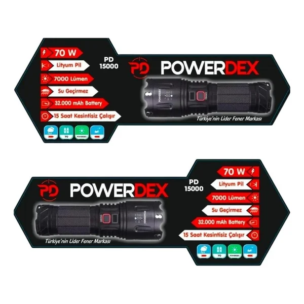 PowerDex PD-15000 7000 Lümen LED Şarjlı El Feneri - Görsel 5