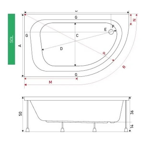 Stany Asimetrik Oval Küvet 75x150 - Görsel 4
