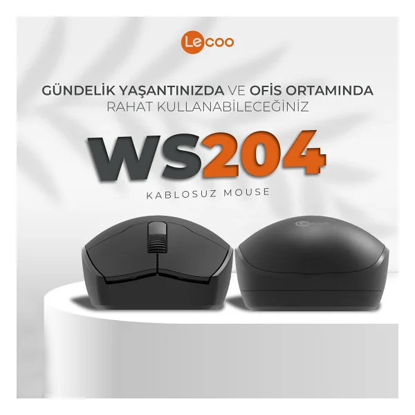 Lenovo Lecoo WS204 Siyah Ergonomik Optik Kablosuz Mouse - Görsel 7