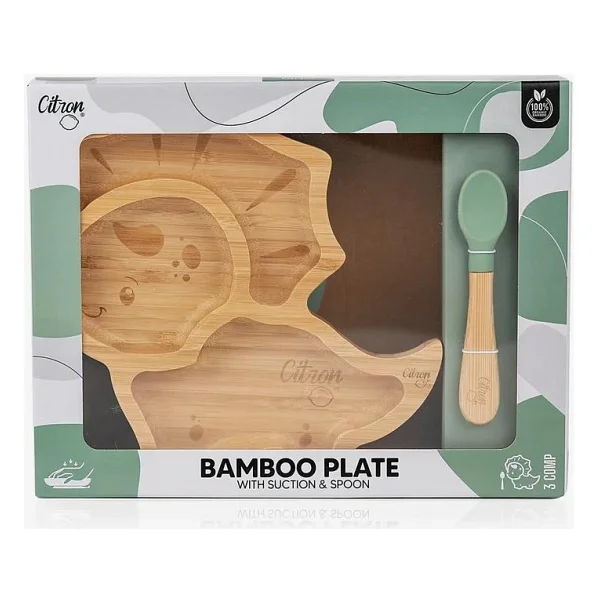 Citron Vakum Tabanlı Dino Bambu Bölmeli Yemek Seti - Görsel 3