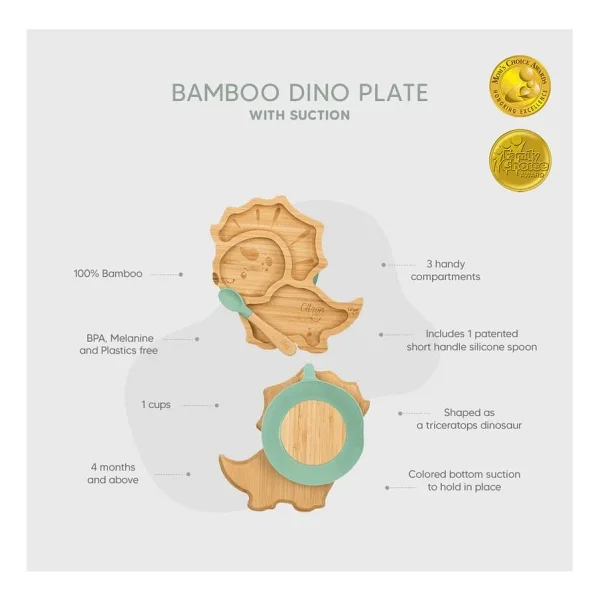 Citron Vakum Tabanlı Dino Bambu Bölmeli Yemek Seti - Görsel 7