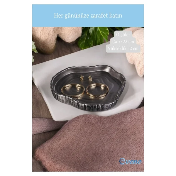 Evene Takı Organizer Makyaj Düzenleyici Kozmetik Organizer Dekoratif Tabak Gümüş Eskitme Renk Model 1 - Görsel 2