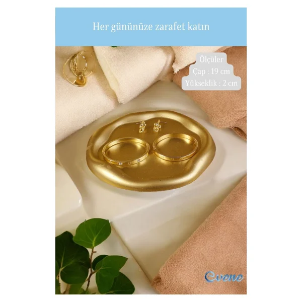 Evene Takı Organizer Makyaj Düzenleyici Kozmetik Organizer Dekoratif Tabak Altın Renk Model 17 - Görsel 2