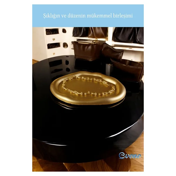 Evene Takı Organizer Makyaj Düzenleyici Kozmetik Organizer Dekoratif Tabak Altın Renk Model 17 - Görsel 3