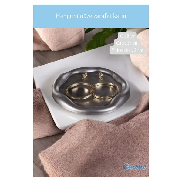 Evene Takı Organizer Makyaj Düzenleyici Kozmetik Organizer Dekoratif Tabak Gümüş Eskitme Renk Model 17 - Görsel 2