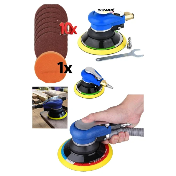 Yüksek Devirli Havalı Orbital Zımpara Polisaj Makinesi BLUE150H 150MM X10 Zımpara ve Ped Hediyeli - Görsel 2