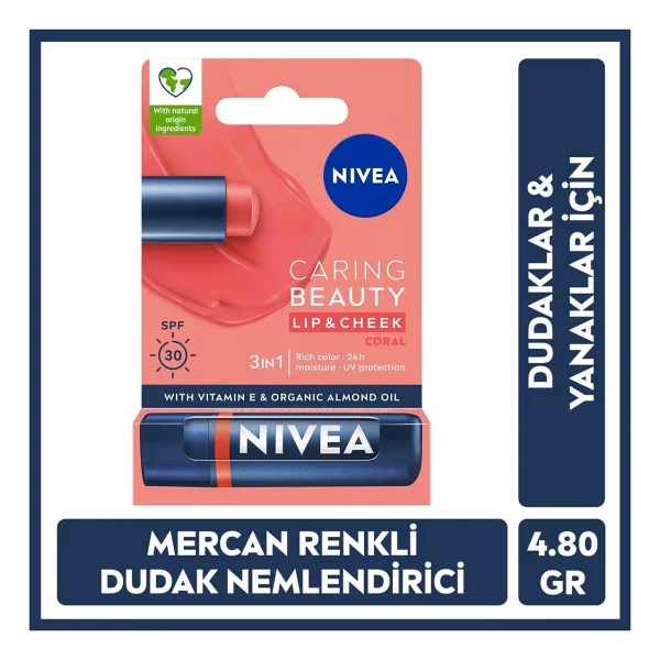 NIVEA Renkli Nemlendirici Dudak Bakım Kremi Mercan 4.8gr,spf30, Allık Etkisi, Dudak Ve Yanaklar, E Vitamin - Görsel 2