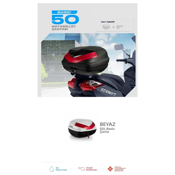 Wogen Bermot 50 Lt Motosiklet Arka Çanta Basic Beyaz - Görsel 2