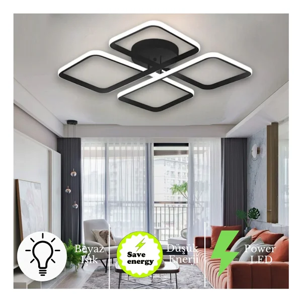 Novem Modern Plafonyer Ultra Süper Beyaz Ledli Avize Beyaz Işık - Siyah - Görsel 2