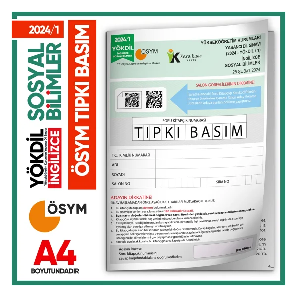 2024/1 Yökdil İngilizce Sosyal Bilimler Ösym Çıkmış Soru Tıpkı Basım Deneme Kitapçığı Türkiye Geneli - Görsel 3